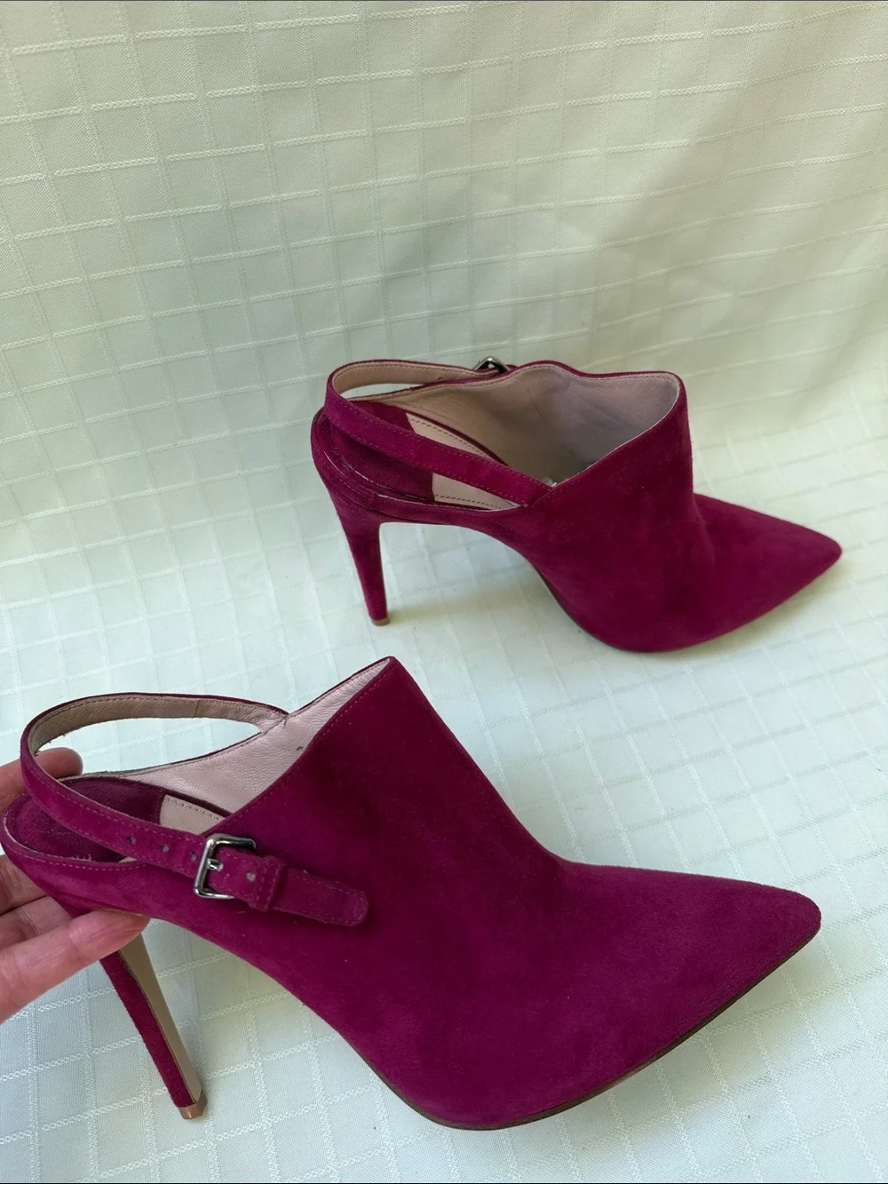 Miu Miu Magenta Suede Pointed-Toe Slingback Heels with Dust Bag